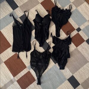 Black Lingerie Set of 5 - Bodysuits and Chemise